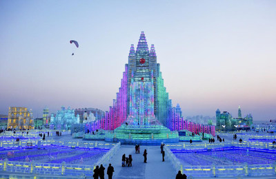 Photo shows the Harbin Ice-Snow World in Harbin, northeast China's Heilongjiang Province.