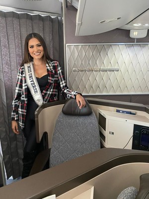 Miss Universe departing Andrea Maza on a flight to Israel for the competition